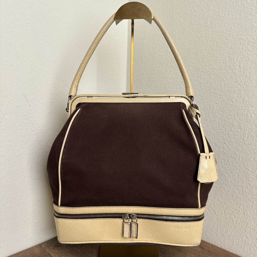Vintage‎ Prada Canapa Cerniera Bag Brown Beige With COA Made In Italy